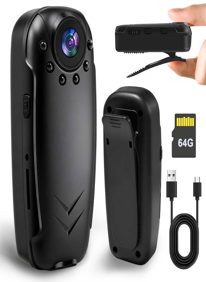 HSKAH Mini Body Camera with Audio and Video Recording -64G POV Camera Action Cam Thumb Size Hands Free Body Worn Cameras - Wearable Camcorder for Work Travel Pet Walk Vlog - Image 1