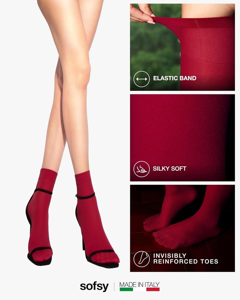 sofsy Italian High-Fashioned Ankle Socks - 40 Den Semi Sheer Nylon Stockings for Women | Durable, Soft, Low-Cut Design - Image 4