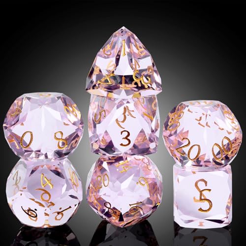 DNDND 7Piece Glass DND Dice Set Multifaceted Pink Dice Set for Dungeons and Dragons Tabletop Gaming Collectors Premium Gift Box Durable Design Pink - Image 1
