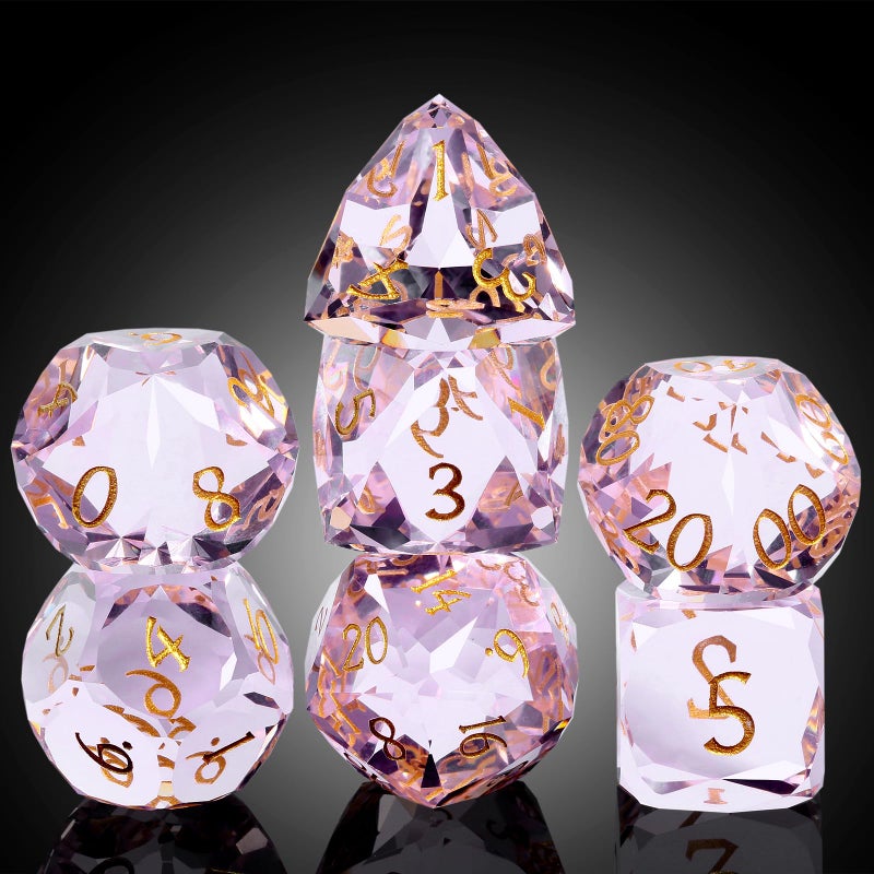 DNDND 7Piece Glass DND Dice Set Multifaceted Pink Dice Set for Dungeons and Dragons Tabletop Gaming Collectors Premium Gift Box Durable Design Pink - Image 3