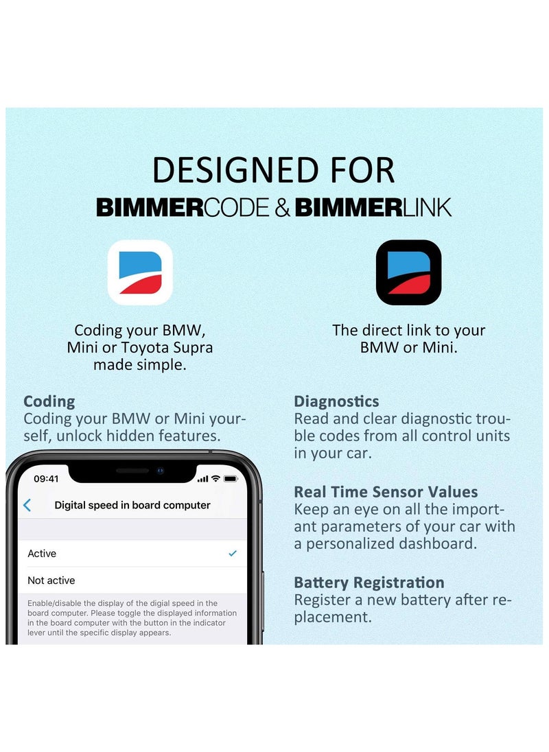 في جايت - جهاز Vgate vLinker BM Plus Bluetooth BLE OBD2 Scanner لسيارات BMW Mini يعمل مع iPhone وAndroid، ميزات مخفية في أداة تشخيص Bimmer Code OBD II لفتح قفل السيارة - Image 1