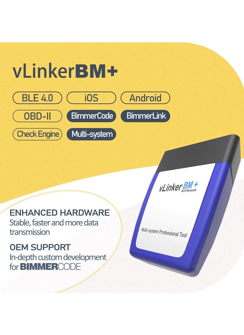في جايت - جهاز Vgate vLinker BM Plus Bluetooth BLE OBD2 Scanner لسيارات BMW Mini يعمل مع iPhone وAndroid، ميزات مخفية في أداة تشخيص Bimmer Code OBD II لفتح قفل السيارة - Image 1