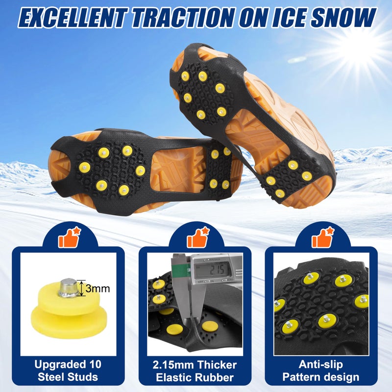 OROOTL Ice Cleats for Shoes and Boots Ice Snow Grippers Anti-Slip Crampons 10 Studs Traction Cleat for Women Men Kids Hiking Fishing Walking Running Jogging - Image 3