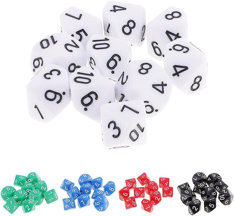 klarako 10pcs 10 Sided Dice D10 Polyhedral Dice for DND RPG MTG White - Image 3