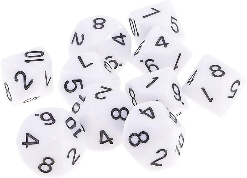 klarako 10pcs 10 Sided Dice D10 Polyhedral Dice for DND RPG MTG White - Image 1