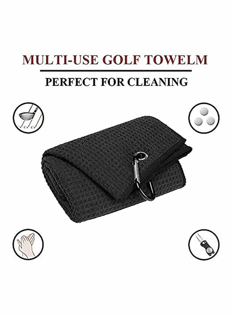 KASTWAVE Microfiber Waffle Pattern Tri-fold Golf Towel (16" x 24")| Golf Club Brush| Golf Divot Tool| Black Golf Towel Set| Suitable for Golf Lovers| Golf Accessories for Men  - Image 2