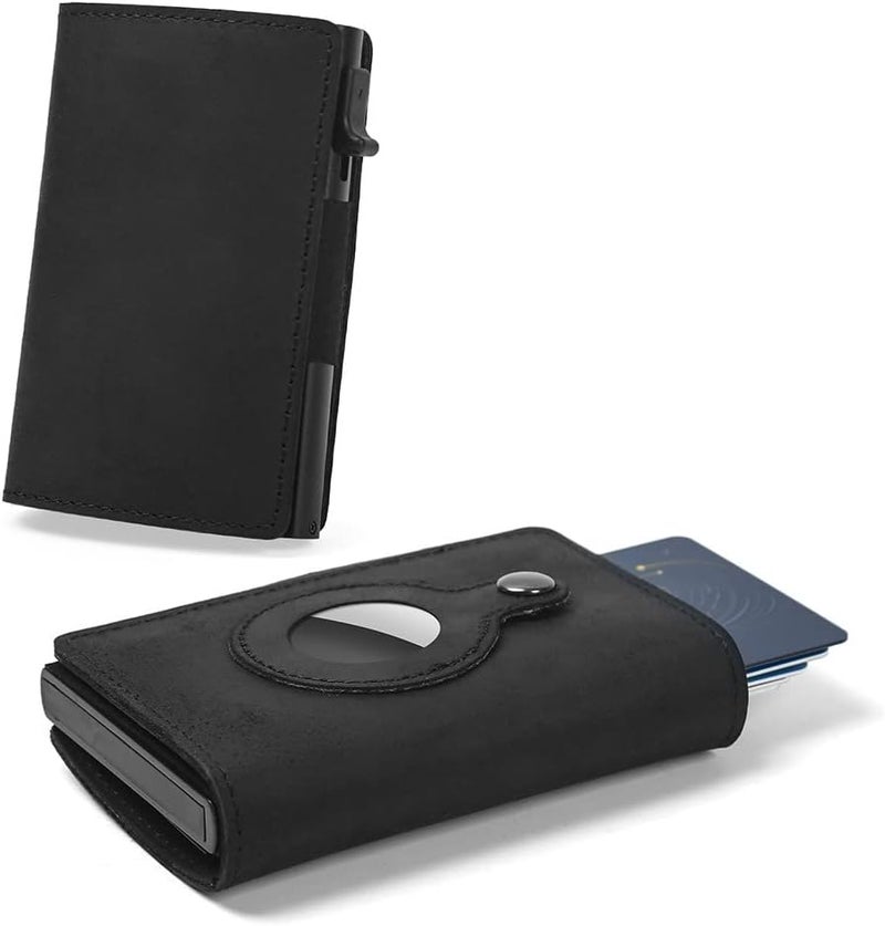 Fermido Slim Wallet for Air Tag| Genuine Leather RFID Credit Card Money Holder Automatic Pop up Mini Aluminum Wallet | Pocket-Sized and Slim Design Multipurpose Accessory for AirTag Case Cover for Men… - Image 1