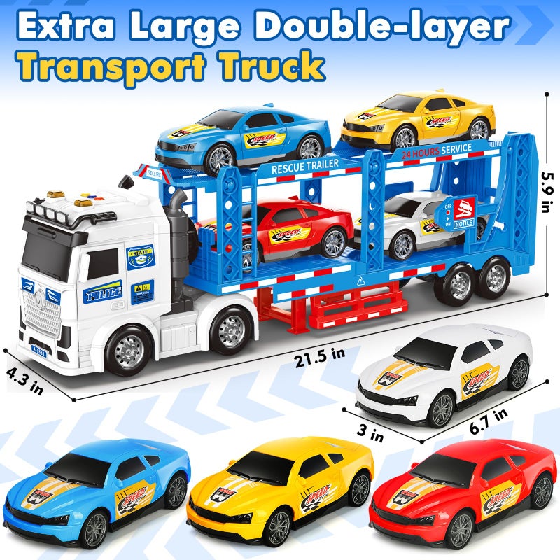 BainGesk Semi Truck Toys Car for 3, 4, 5, 6, 8 Years Old Boys Girls, Adjustable Double Decker Carrier Truck with Light & Sound, Car Hauler with Trailer Toy, Large Transport Toy Gifts for Toddler - Image 2