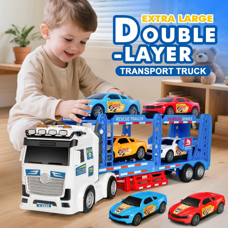BainGesk Semi Truck Toys Car for 3, 4, 5, 6, 8 Years Old Boys Girls, Adjustable Double Decker Carrier Truck with Light & Sound, Car Hauler with Trailer Toy, Large Transport Toy Gifts for Toddler - Image 5