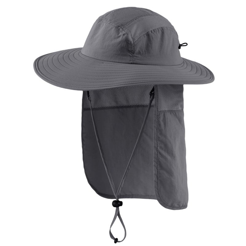 Home Prefer UPF 50+ Sun Protection Cap Wide Brim Fishing Hat with Neck Flap Sun Hat for Mens Womens Beach Gardening Dark Gray - Image 1
