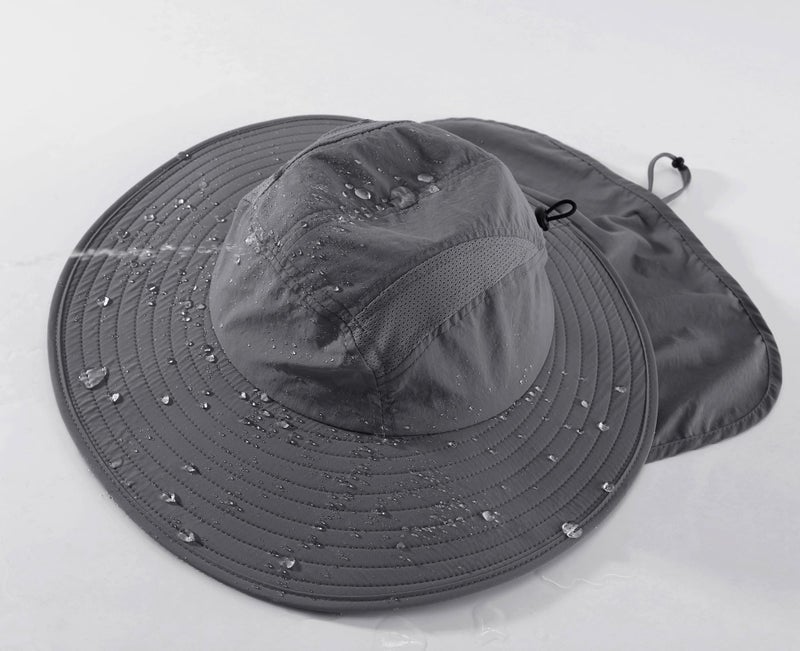 Home Prefer UPF 50+ Sun Protection Cap Wide Brim Fishing Hat with Neck Flap Sun Hat for Mens Womens Beach Gardening Dark Gray - Image 4