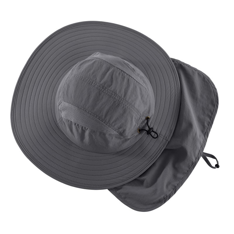 Home Prefer UPF 50+ Sun Protection Cap Wide Brim Fishing Hat with Neck Flap Sun Hat for Mens Womens Beach Gardening Dark Gray - Image 5