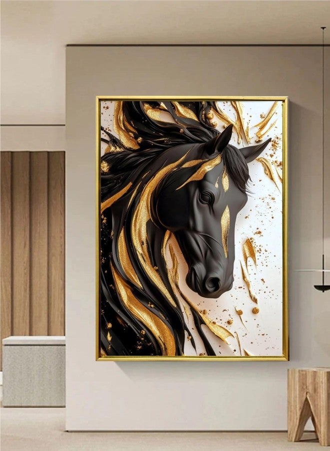 Artsense Premium Golden Floating Frame Abstract Canvas Wall Art Print Painting for Living Room & Home Decoration - 20x30 inches (Horse Abstract) - Image 1