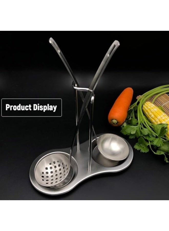 مسند معالق قائم من الستانلس ستيل مع طبقين للاسترخاء، رفوف مزدوجة للملاعق، حامل مغرفة مستقيم، فضي - Image 2