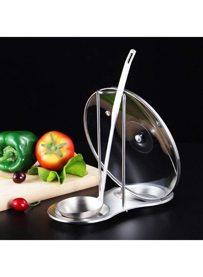 مسند معالق قائم من الستانلس ستيل مع طبقين للاسترخاء، رفوف مزدوجة للملاعق، حامل مغرفة مستقيم، فضي - Image 3