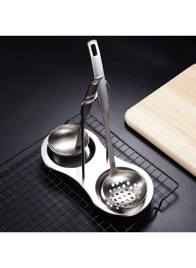 مسند معالق قائم من الستانلس ستيل مع طبقين للاسترخاء، رفوف مزدوجة للملاعق، حامل مغرفة مستقيم، فضي - Image 5