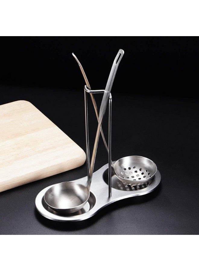 مسند معالق قائم من الستانلس ستيل مع طبقين للاسترخاء، رفوف مزدوجة للملاعق، حامل مغرفة مستقيم، فضي - Image 4