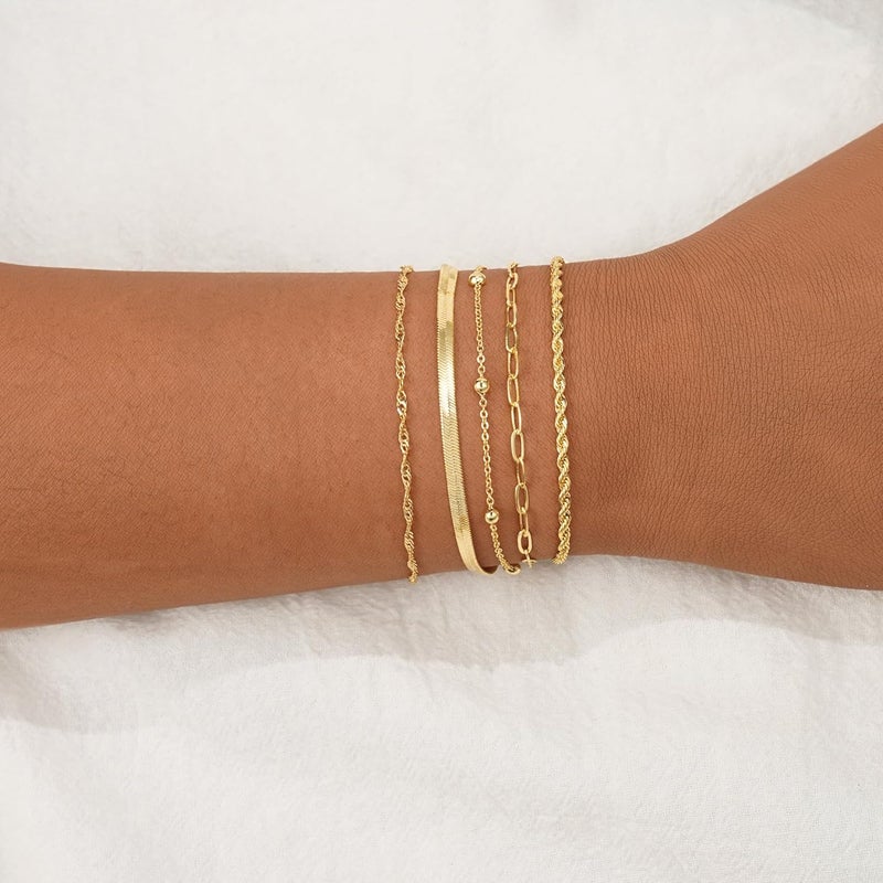 BERISO Gold Bracelets for Women - Elegant Adjustable 14K Gold Plated 5-Layer Bracelet - Image 4