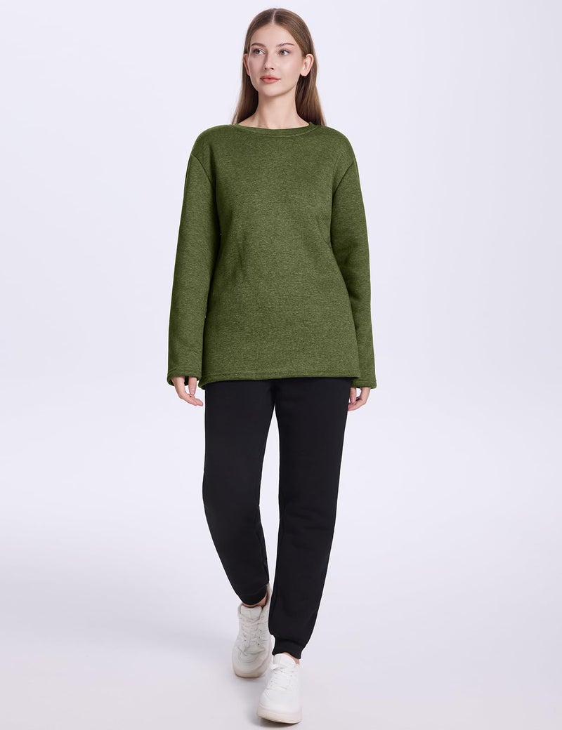 PEHMEA Women's Winter Warm Sherpa Lined Fleece Sweatshirt Crewneck Sport Pullover Loungewear Tops(Army Green-L) - Image 3