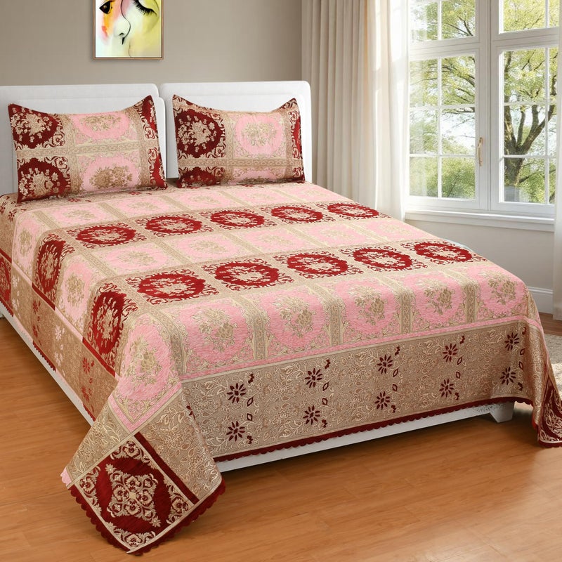 Jayvaam Luxury Velvet Bedsheet – King Size Luxury Bed Sheet 90 inch x 100 inch – Ultra Soft, Cozy & Warm Bedding for Bedroom – Hypoallergenic & Elegant Velvet Texture (CHECKMATE PINK, Velvet Bedsheet) - Image 5