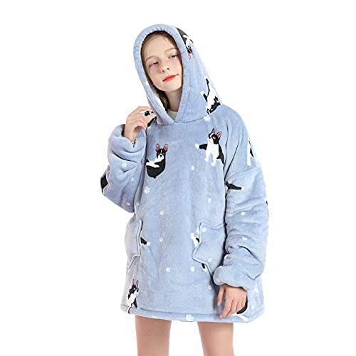 DESERT HOME Deserthome Wearable Blanket Hoodie for Kids 6-12YR Oversized Animal Hooded Blanket Super Soft Comfortable Warm Flannel Dogs - Image 2