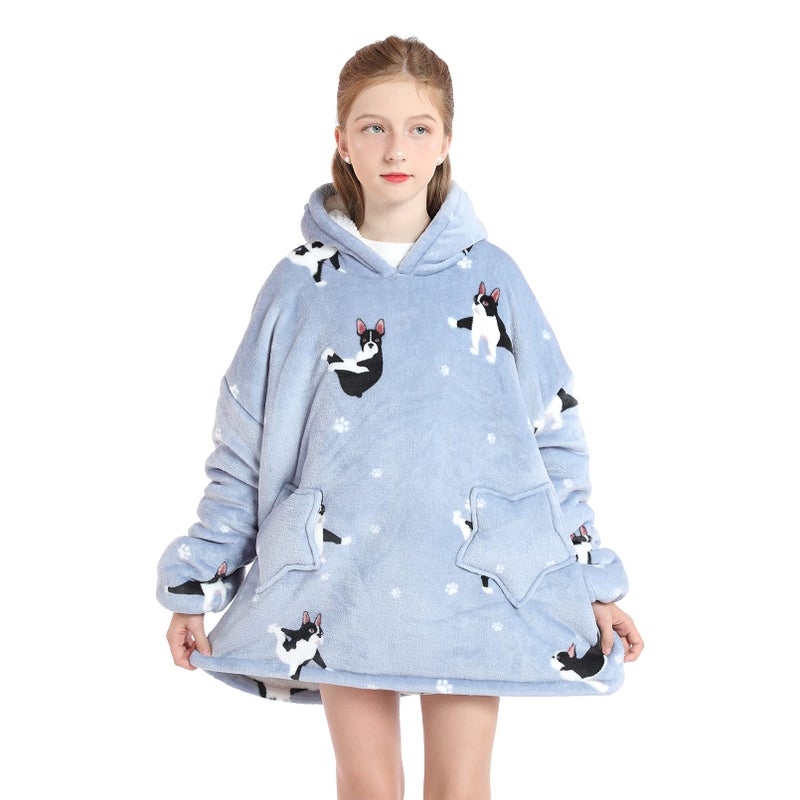 DESERT HOME Deserthome Wearable Blanket Hoodie for Kids 6-12YR Oversized Animal Hooded Blanket Super Soft Comfortable Warm Flannel Dogs - Image 5