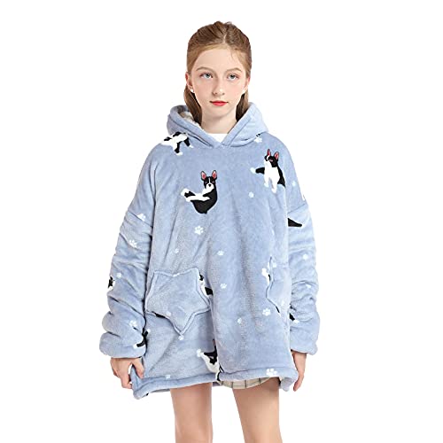 DESERT HOME Deserthome Wearable Blanket Hoodie for Kids 6-12YR Oversized Animal Hooded Blanket Super Soft Comfortable Warm Flannel Dogs - Image 4