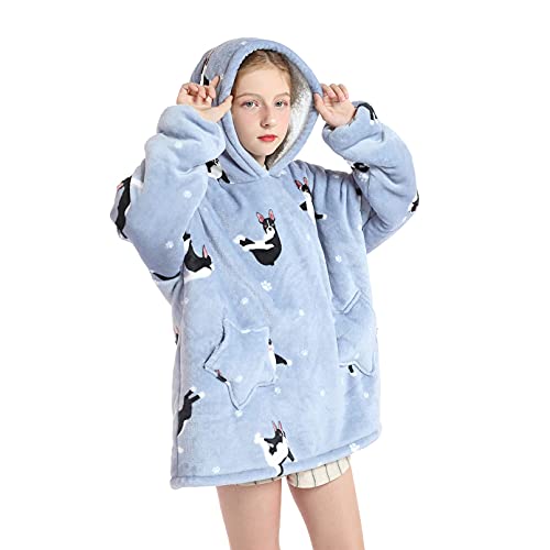 DESERT HOME Deserthome Wearable Blanket Hoodie for Kids 6-12YR Oversized Animal Hooded Blanket Super Soft Comfortable Warm Flannel Dogs - Image 3