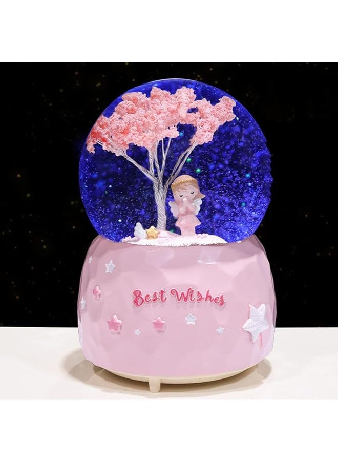 erorex Luminous Princess Sakura Snow Globes Cartoon Snowflake Crystal Ball With Color Changing Led Lights Fashion Kids Girls Bedroom Decoration Nightlight Cute Girl Sakura Tree Snow Music Box B  - Image 1