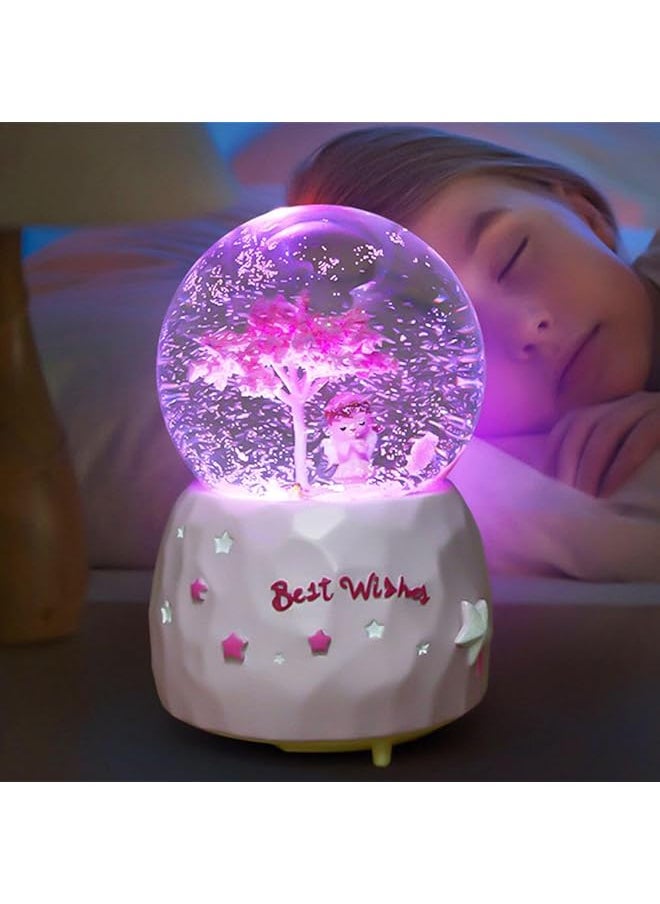 erorex Luminous Princess Sakura Snow Globes Cartoon Snowflake Crystal Ball With Color Changing Led Lights Fashion Kids Girls Bedroom Decoration Nightlight Cute Girl Sakura Tree Snow Music Box B  - Image 2