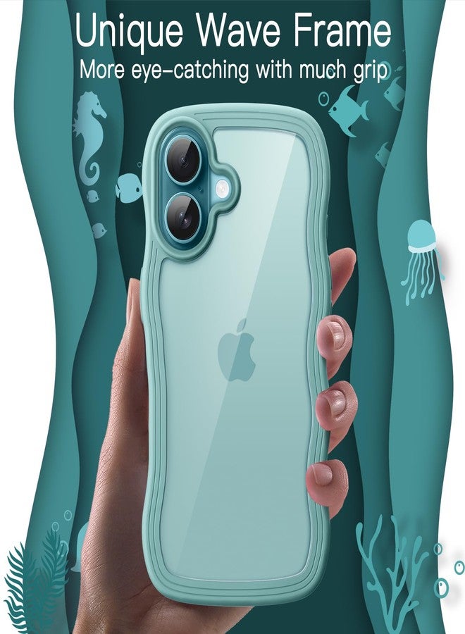 جي تيك جراب JETech المموج لهاتف iPhone 16 مقاس 6.1 بوصة، غطاء هاتف لطيف مقاوم للصدمات بتصميم مموج وشكل حلزوني للنساء والفتيات، ظهر صلب شفاف من البولي كربونات (لون أزرق مخضر). - Image 3