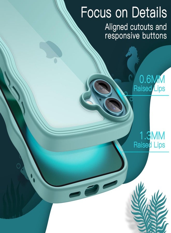 جي تيك جراب JETech المموج لهاتف iPhone 16 مقاس 6.1 بوصة، غطاء هاتف لطيف مقاوم للصدمات بتصميم مموج وشكل حلزوني للنساء والفتيات، ظهر صلب شفاف من البولي كربونات (لون أزرق مخضر). - Image 5