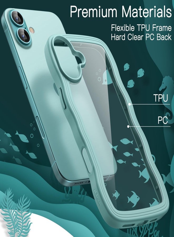جي تيك جراب JETech المموج لهاتف iPhone 16 مقاس 6.1 بوصة، غطاء هاتف لطيف مقاوم للصدمات بتصميم مموج وشكل حلزوني للنساء والفتيات، ظهر صلب شفاف من البولي كربونات (لون أزرق مخضر). - Image 4