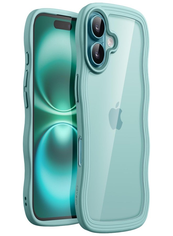 جي تيك جراب JETech المموج لهاتف iPhone 16 مقاس 6.1 بوصة، غطاء هاتف لطيف مقاوم للصدمات بتصميم مموج وشكل حلزوني للنساء والفتيات، ظهر صلب شفاف من البولي كربونات (لون أزرق مخضر). - Image 1