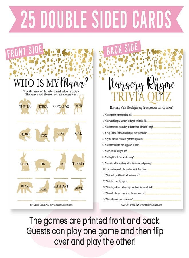 هادلي ديزاينز ألعاب هادلي ديزاينز لحفلات استقبال المولود الجديد لـ ٢٥ ضيفًا - لعبة معلومات عامة ذهبية، مسابقة أغاني الأطفال، لعبة من هي أمي، لعبة مطابقة الحيوانات، ألعاب مناسبة للأولاد والبنات، صنع في الولايات المتحدة الأمريكية - Image 3