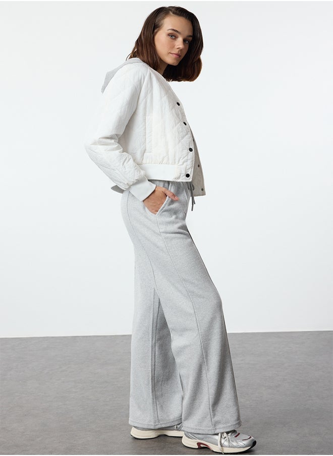 trendyol - Gray Melange Thessaloniki Fabric Rib Detailed Wide Straight/Plain Knitted Sweatpants with Pockets TWOAW24EA00021 - Image 1