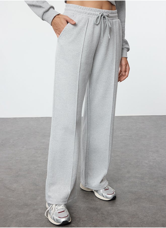trendyol - Gray Melange Thessaloniki Fabric Rib Detailed Wide Straight/Plain Knitted Sweatpants with Pockets TWOAW24EA00021 - Image 1