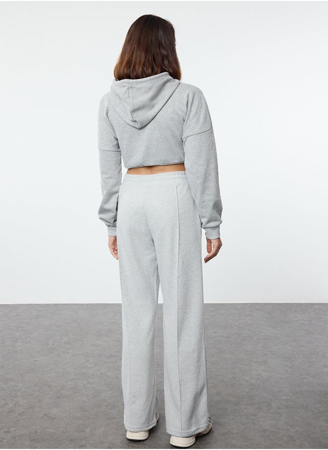 trendyol - Gray Melange Thessaloniki Fabric Rib Detailed Wide Straight/Plain Knitted Sweatpants with Pockets TWOAW24EA00021 - Image 1