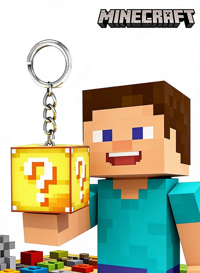 ماين كرافت سلسلة مفاتيح ماينكرافت مع مصباح ليلي - سلسلة مفاتيح مضيئة محمولة قابلة لإعادة الشحن عبر منفذ USB، لعبة مصباح LED صغير لمحبي ماينكرافت، هدية تذكارية متينة مصنوعة من مادة ABS - Image 2
