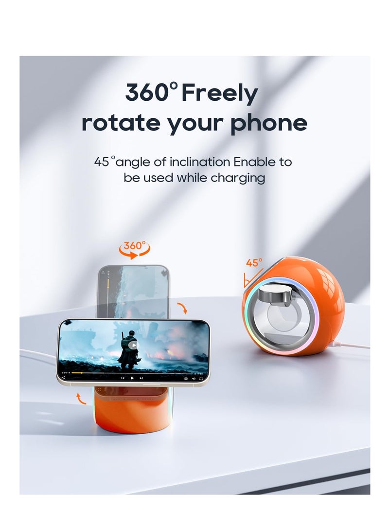 SYOSI 3 in 1 Wireless Charging Station, Magnetic Wireless Charger for iPhone Apple Watch and AirPods, Fast Wireless Charger Stand for iPhone 15/14/13/12, for Multiple Devices (Orange) - Image 4