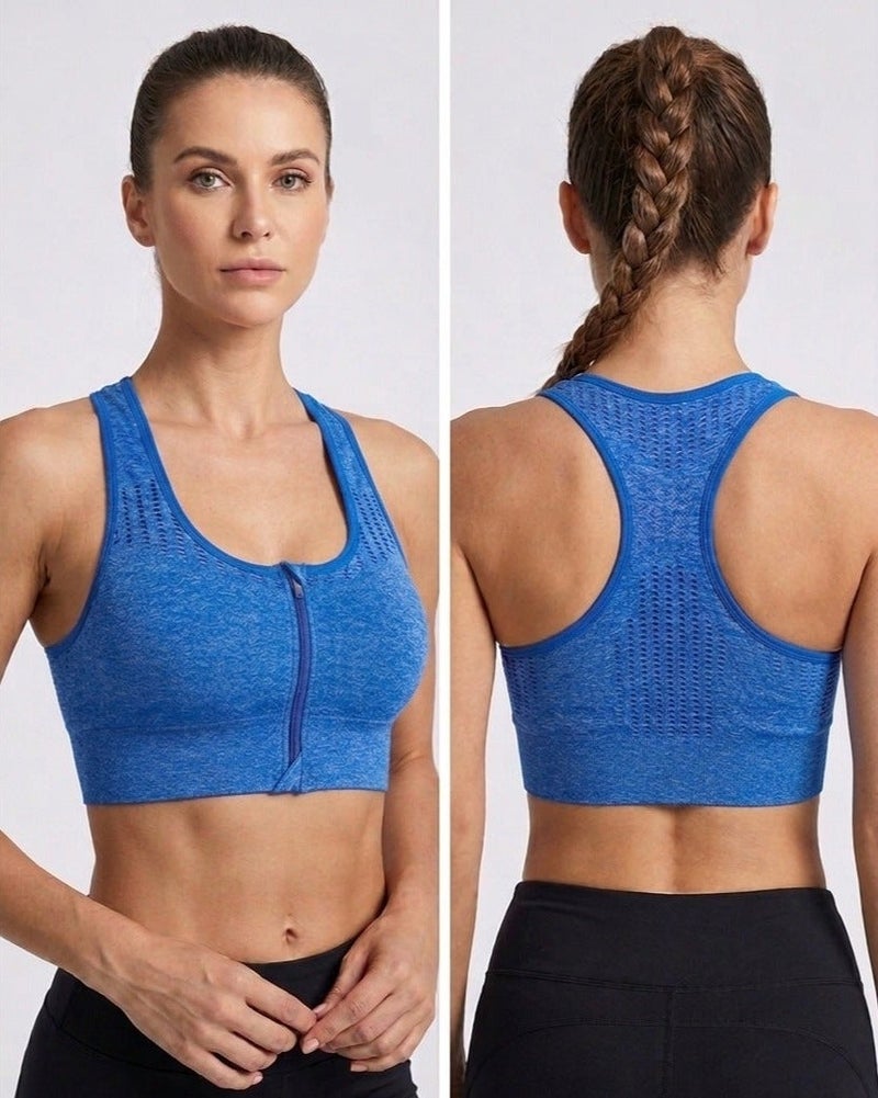 Women Seamless Sports Bra – Front Zip High Support Push Up Workout Bra, Shockproof Sculpting Fit, Breathable Stretch Gym Activewear, Racerback Premium Design - Image 1