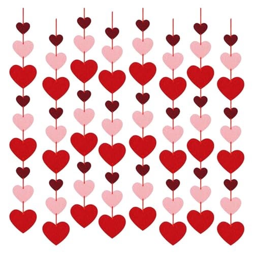 Incrizma Felt Heart Hanging String Garlands -NO DIY- Valentines Decorations -Valentine's Day Party Decorations Supplies - Valentines Burgundy Pink Red Heart Garland Decorations-96Heart - Image 1