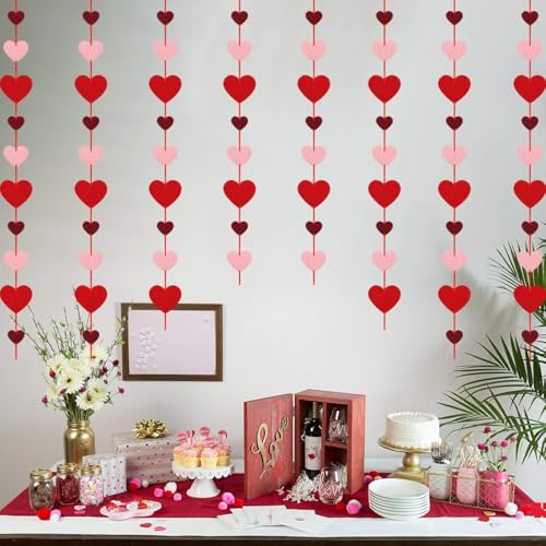 Incrizma Felt Heart Hanging String Garlands -NO DIY- Valentines Decorations -Valentine's Day Party Decorations Supplies - Valentines Burgundy Pink Red Heart Garland Decorations-96Heart - Image 3