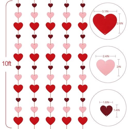 Incrizma Felt Heart Hanging String Garlands -NO DIY- Valentines Decorations -Valentine's Day Party Decorations Supplies - Valentines Burgundy Pink Red Heart Garland Decorations-96Heart - Image 2