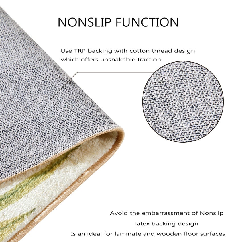 RoomTalks Mid Century Modern Washable Rug, Green Boho Cute Aesthetic 5x7 Area Rugs for Bedroom Dining Room Living Room Office, Abstract Tropical Leaves Thin Shaggy Indoor Entryway Rug Carpet - Image 4