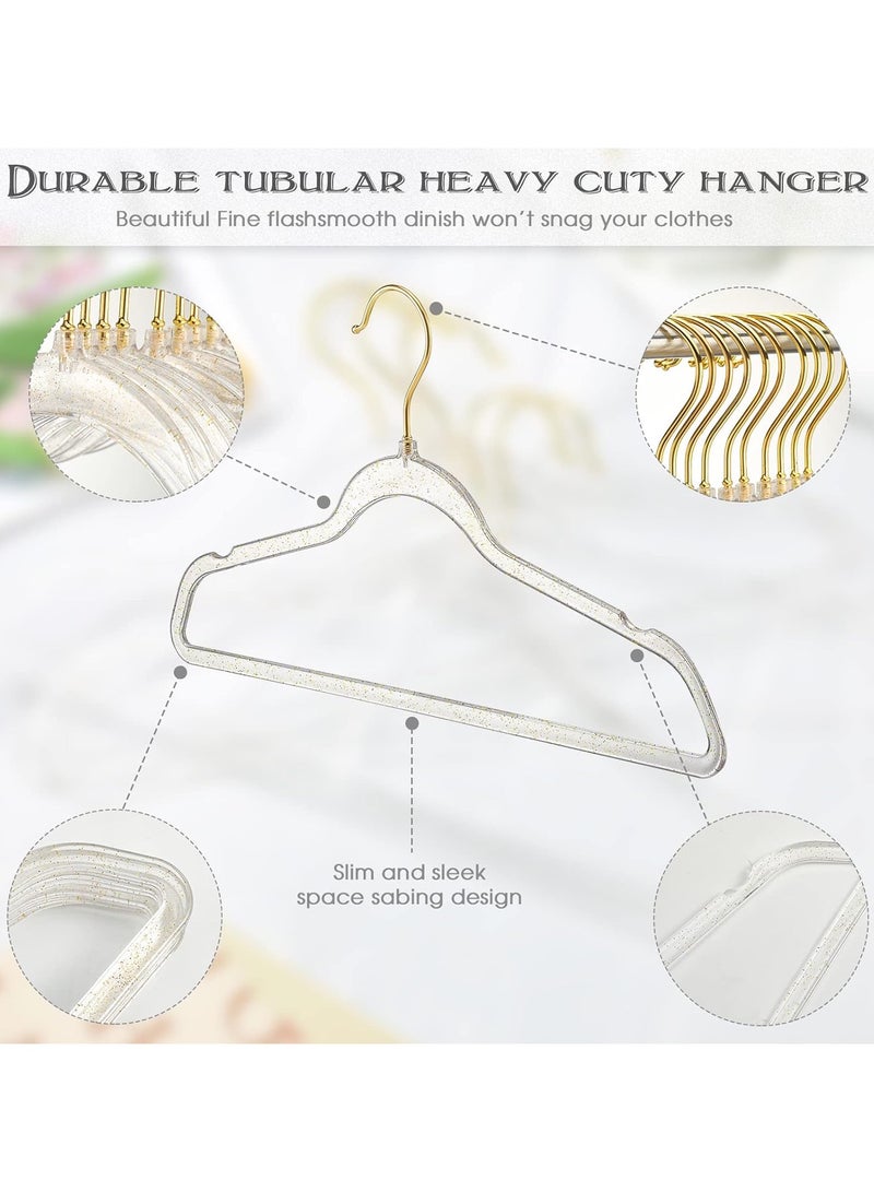 20 Pcs Clear Acrylic Hangers Plastic Glitter Coat Hanger Non Slip Space Saving Suit Hangers Heavy Duty Clothes Hanger with Non Slip Notches (Gold)  - Image 2