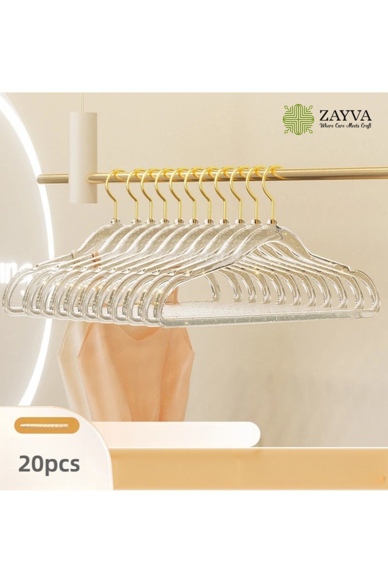 ZAYVA 20 Pcs Clear Acrylic Hangers Plastic Glitter Coat Hanger Non Slip Space Saving Suit Hangers Heavy Duty Clothes Hanger with Non Slip Notches (Gold)  - Image 1