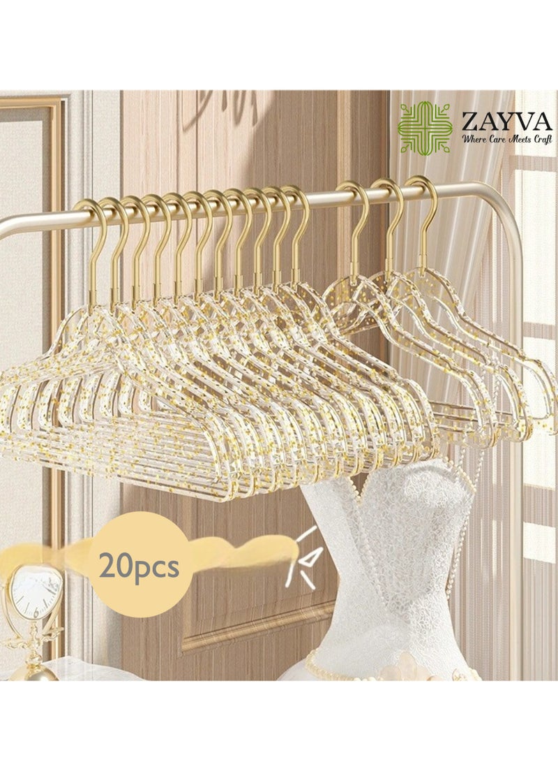ZAYVA 20-Piece Crystal Clear Acrylic Hangers, Gold Hook Non-Slip Clothes Hanger Set, Heavy Duty Space Saving for Wardrobe - Image 1