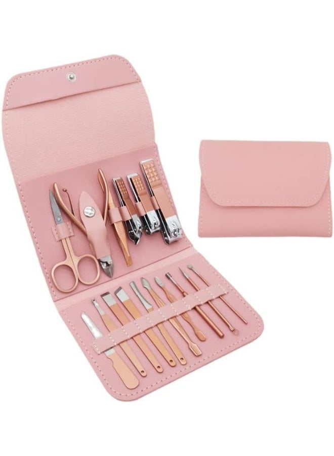 16-in-1 Professional Manicure Set – Stainless Steel Nail Care Kit with Nail Clippers, Scissors, Tweezers & Grooming Tools in Portable Travel Case for Men & Women – Pink - Image 4