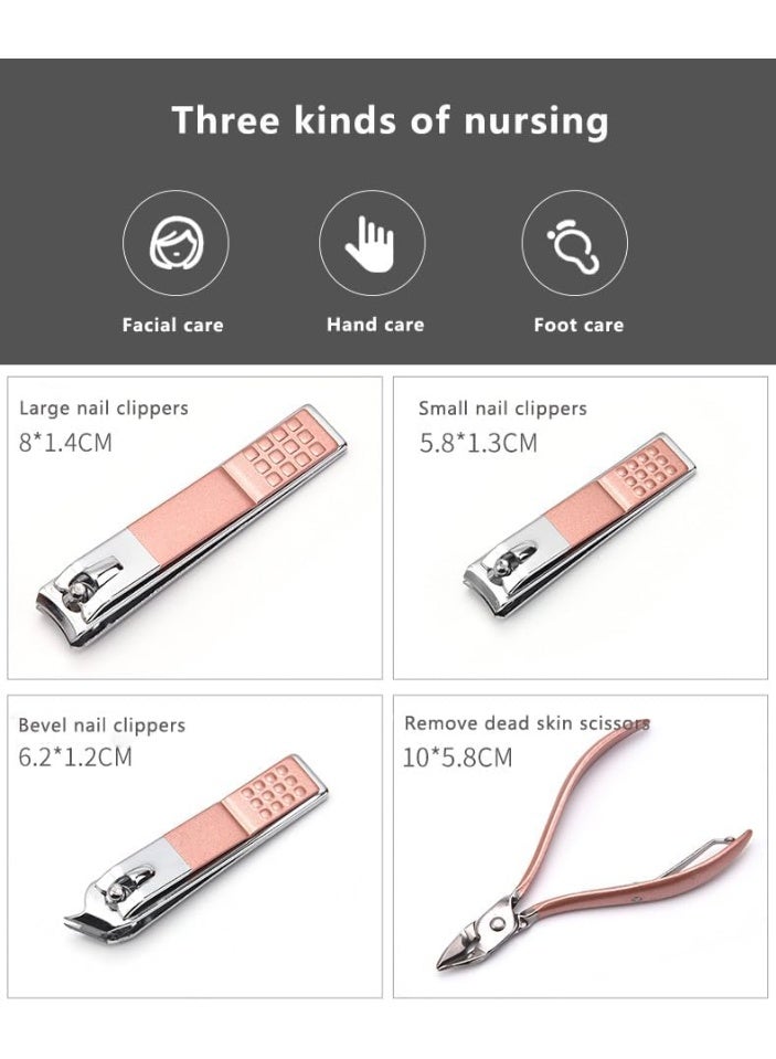 16-in-1 Professional Manicure Set – Stainless Steel Nail Care Kit with Nail Clippers, Scissors, Tweezers & Grooming Tools in Portable Travel Case for Men & Women – Pink - Image 2
